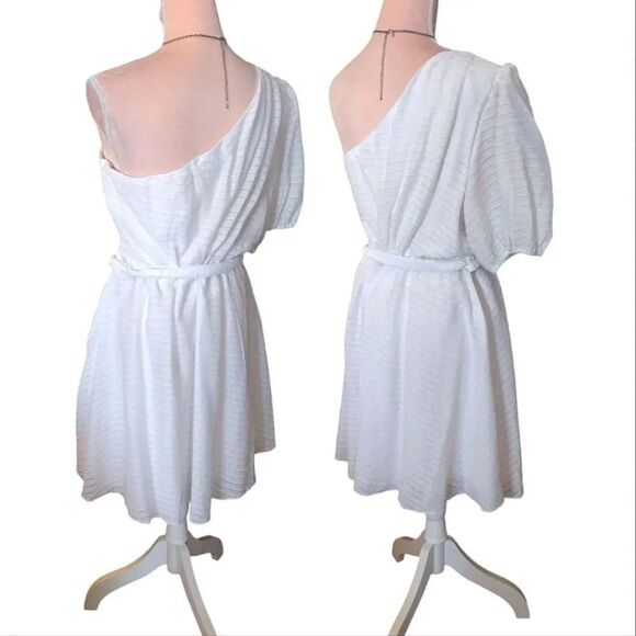Nine West White Knight One Shoulder Fit and Flare Mini Dress XL - Picture 7 of 15